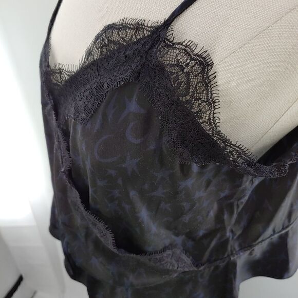 Silky lace camisole black w/ subtle blue stars - Picture 2 of 11